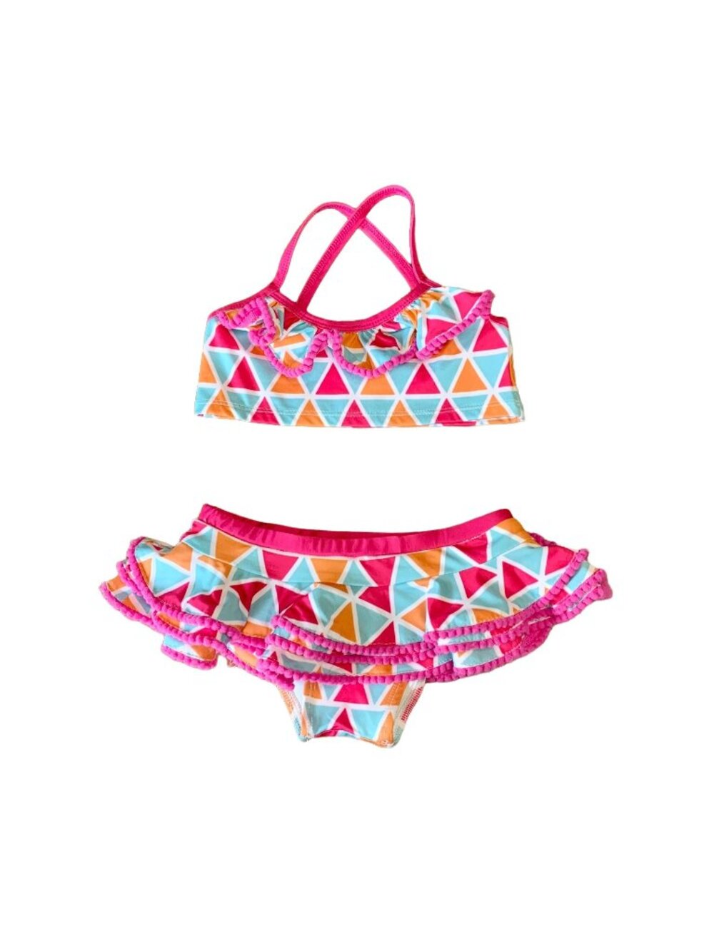 MASALA BABY Ruffle Skirted Swimsuit Girls 4T Mosaic Bikini Set 2 Piece Geometric - Picture 1 of 8